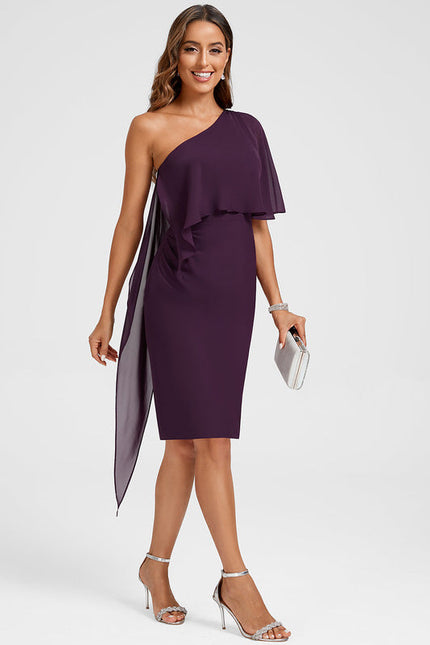 Robe Cocktail Drapée Prune - gallery 4