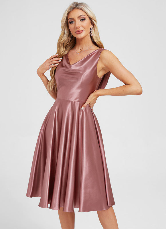 Robe Cocktail Satinée Rosée