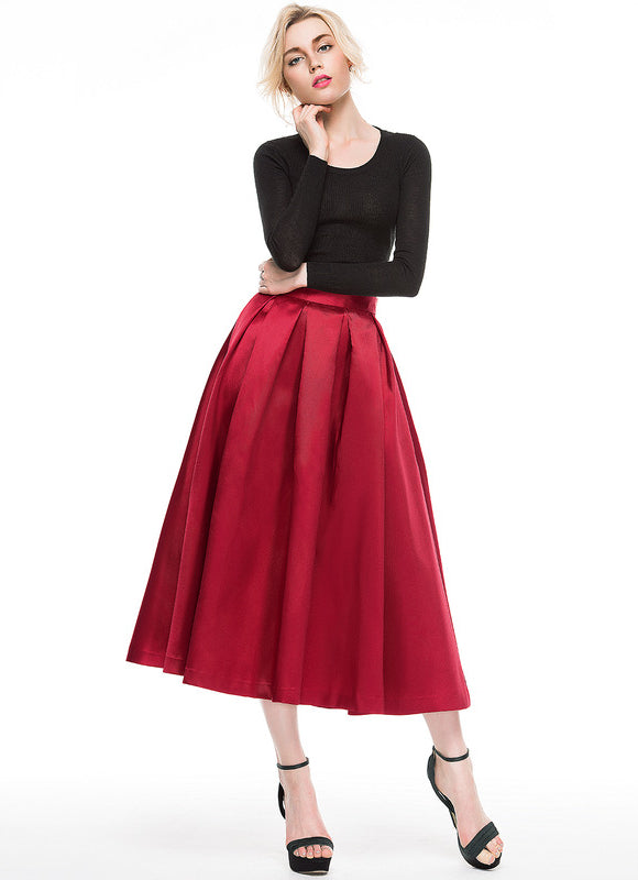 Robe Cocktail Rouge Satiné Élégant - gallery 1
