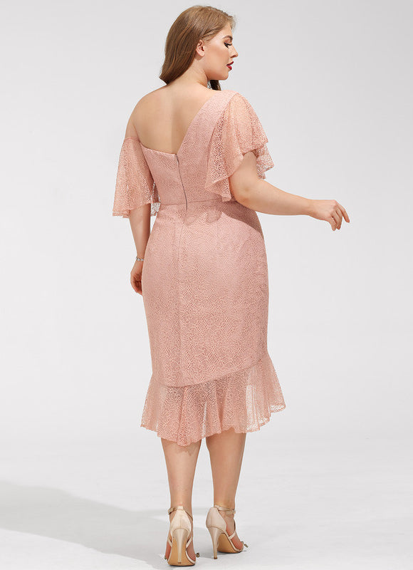 Robe Cocktail Rose Dentelle Élégante - gallery 6