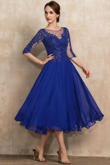 Robe Cocktail Bleu Dentelle - gallery 2