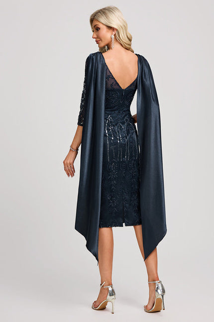 Robe Cocktail Élégance Marine Satinée - gallery 5