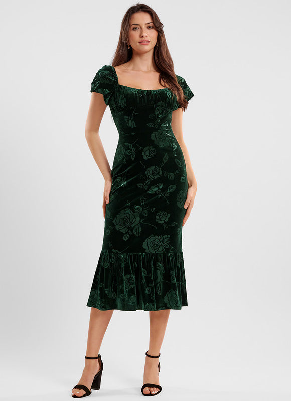 Robe Cocktail Velours Émeraude - gallery 1