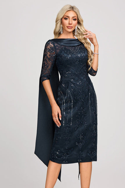 Robe Cocktail Élégance Marine Satinée - gallery 4