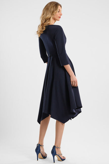 Robe Cocktail Crêpe Asymétrique Navy - gallery 4