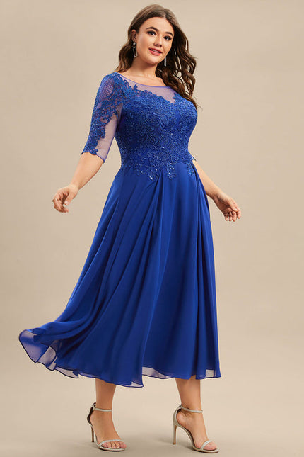 Robe Cocktail Bleu Dentelle - gallery 8