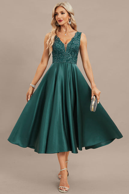 Robe Cocktail Émeraude Satinée - gallery 1