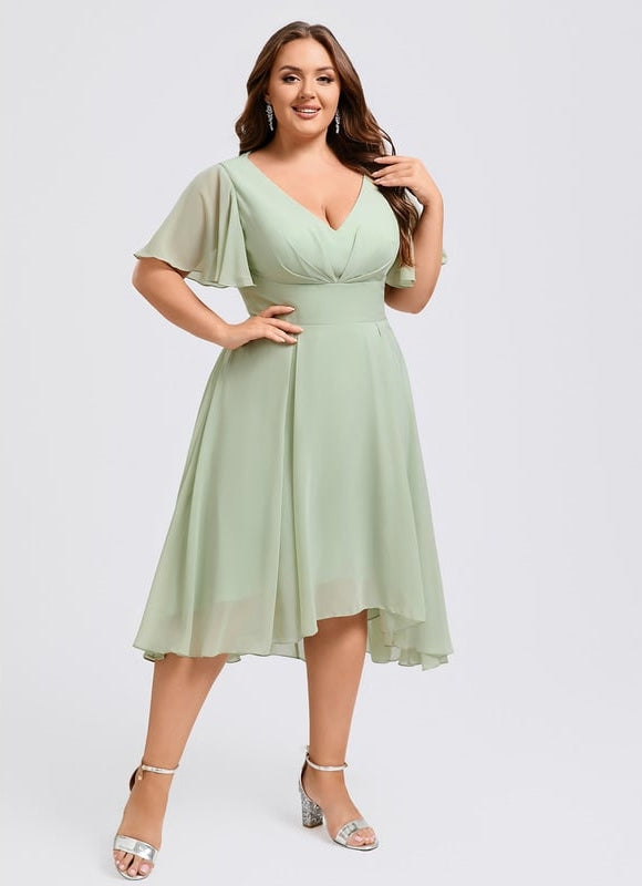 Robe Cocktail Fluide Vert Pâle - gallery 7