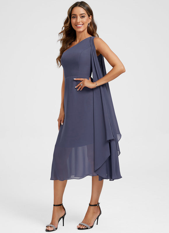 Robe Cocktail Mousseline Marine - gallery 3