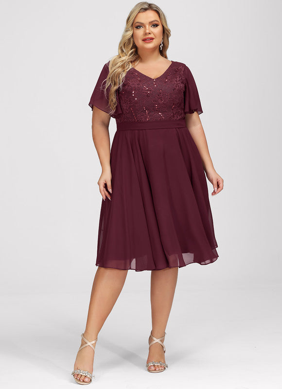 Robe Cocktail Rouge Velours Éclat - gallery 8