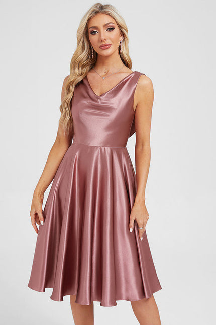 Robe Cocktail Satinée Rosée - gallery 4