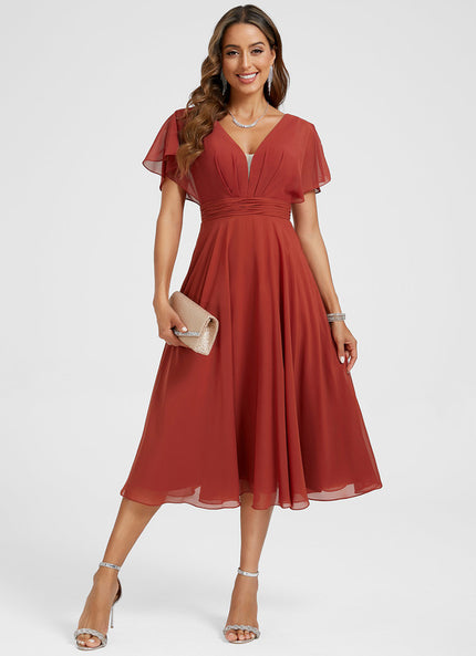 Robe Cocktail Mousseline Terracotta