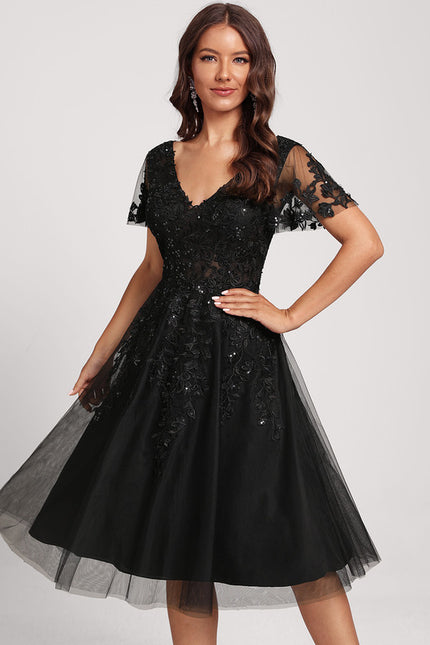 Robe Cocktail Noir Tulle Chic - gallery 1
