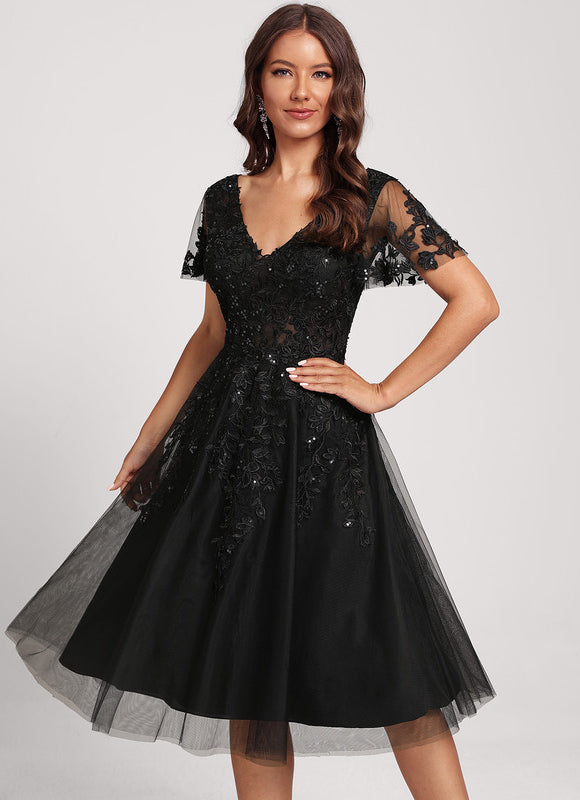 Robe Cocktail Noir Tulle Chic - gallery 1