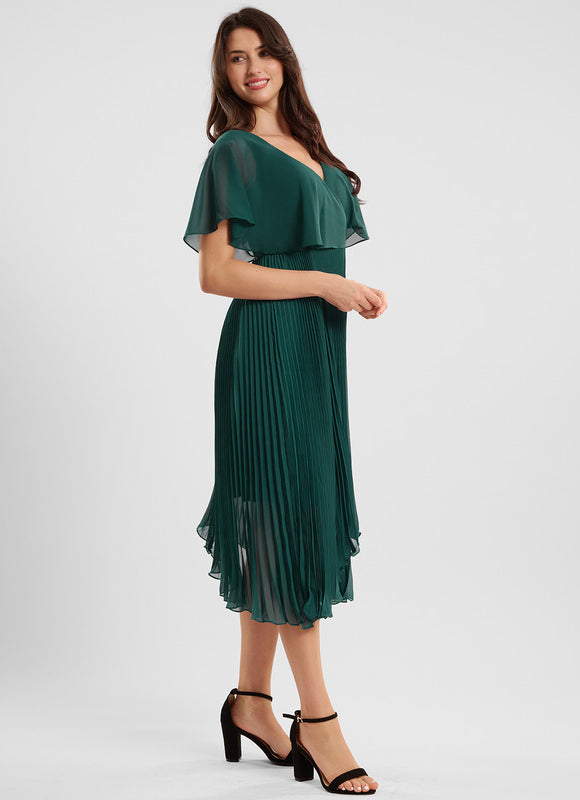 Robe Cocktail Plissée Émeraude - gallery 2