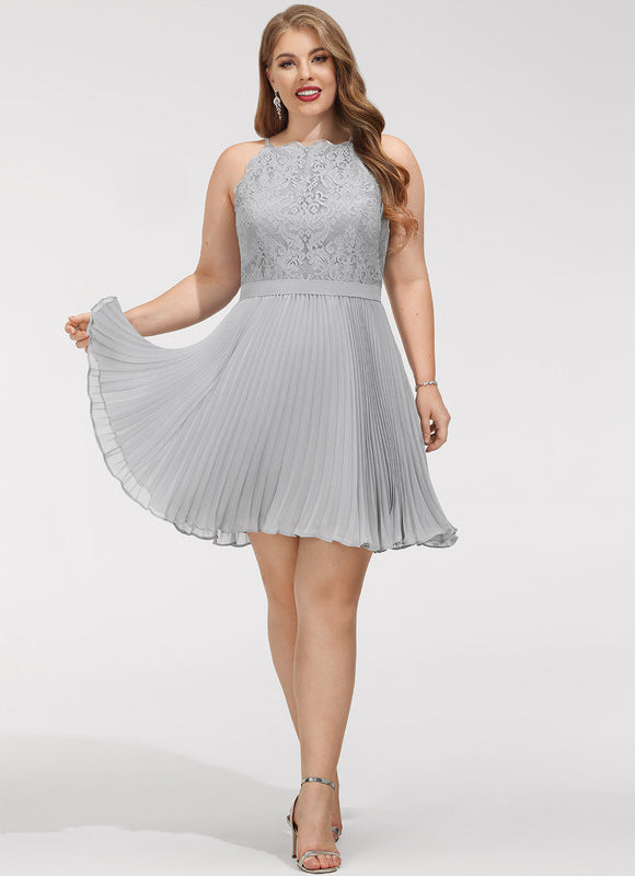 Robe Cocktail Gris Plissé Chic - gallery 7