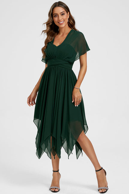 Robe Cocktail Mousseline Vert Émeraude - gallery 5