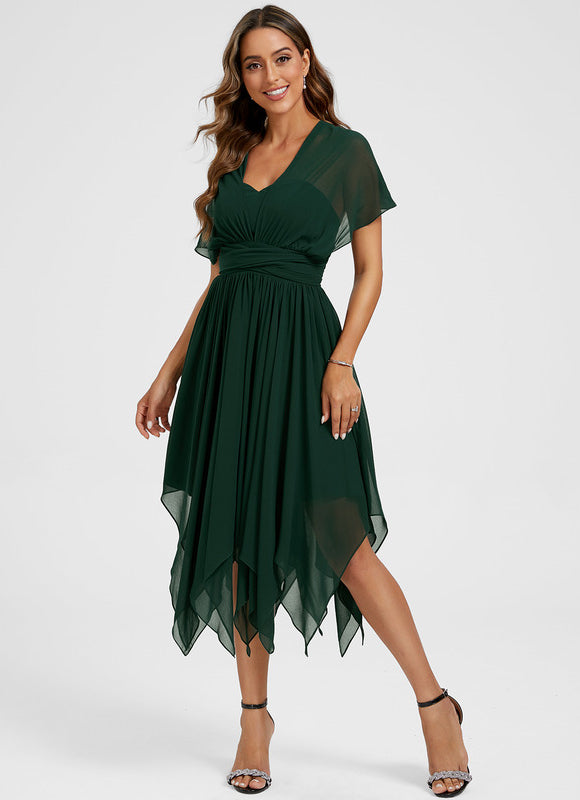 Robe Cocktail Mousseline Vert Émeraude - gallery 5