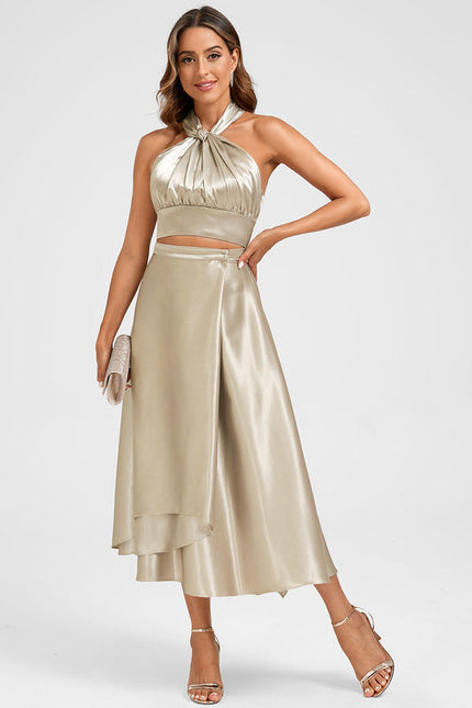 Robe Cocktail Satin Beige - gallery 1