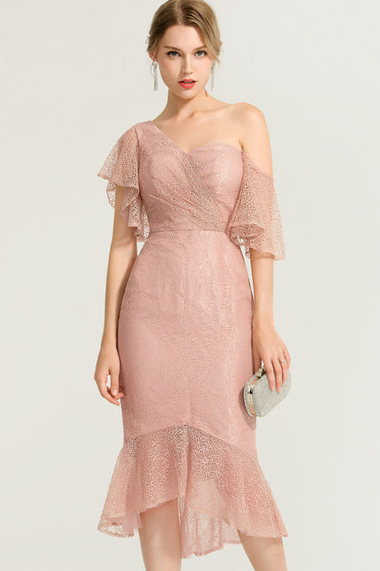 Robe Cocktail Rose Dentelle Élégante