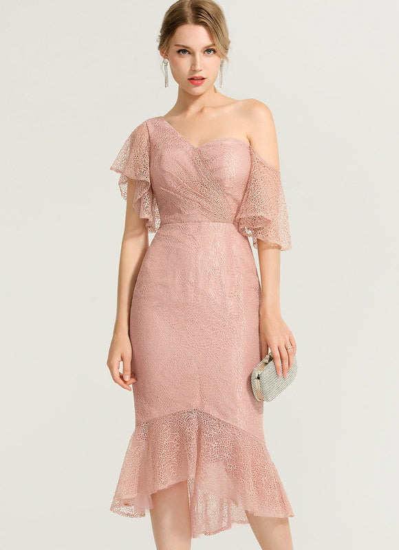 Robe Cocktail Rose Dentelle Élégante