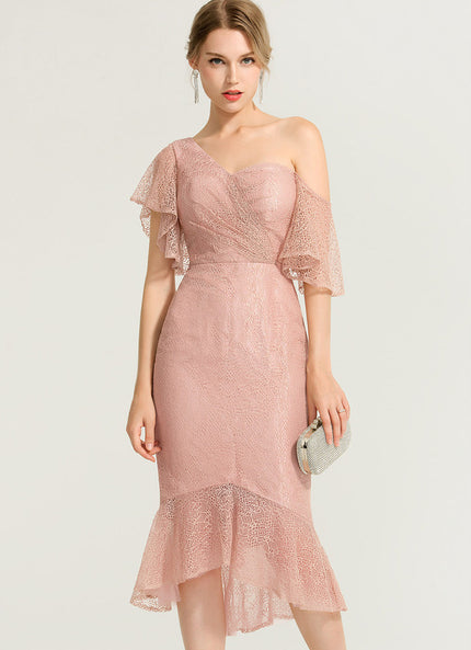 Robe Cocktail Rose Dentelle Élégante