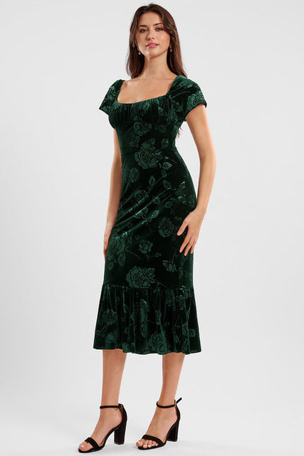 Robe Cocktail Velours Émeraude - gallery 2