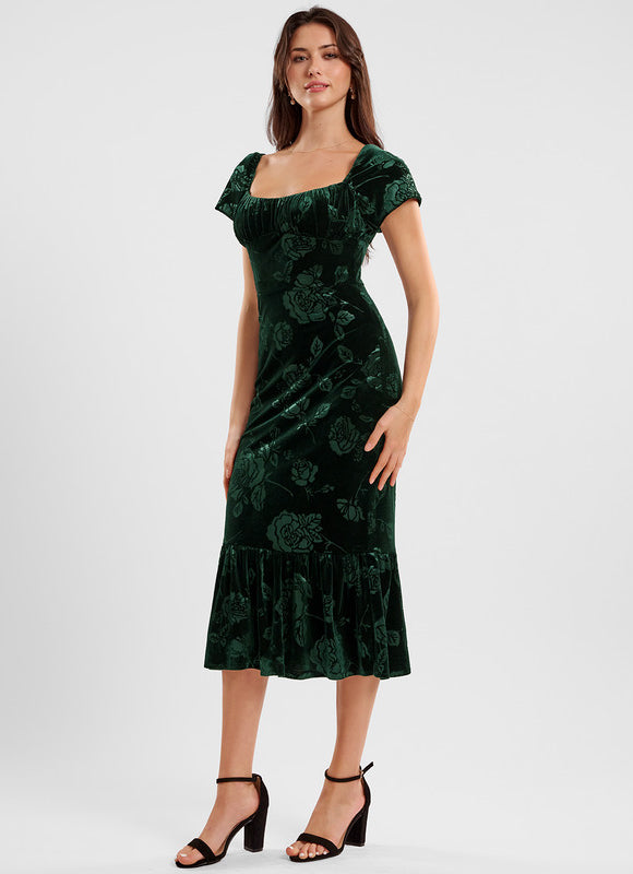 Robe Cocktail Velours Émeraude - gallery 2