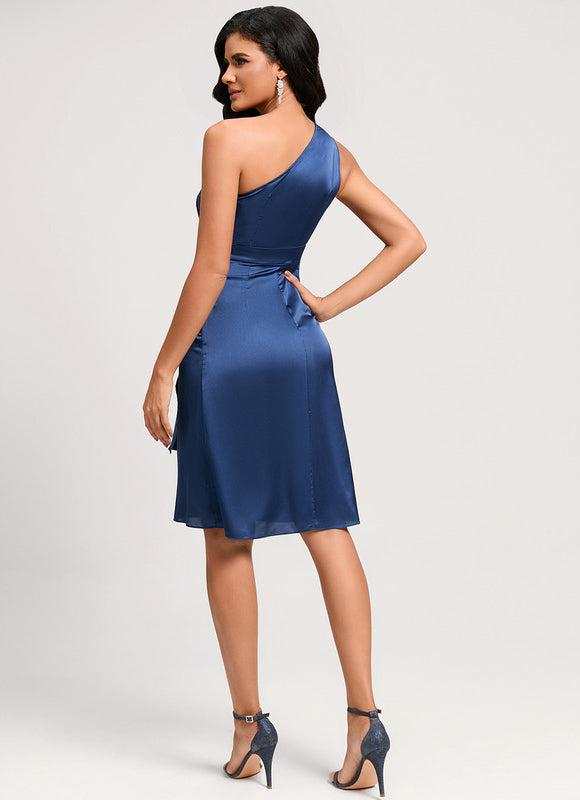 Robe Cocktail Satinée Unilatérale - gallery 5