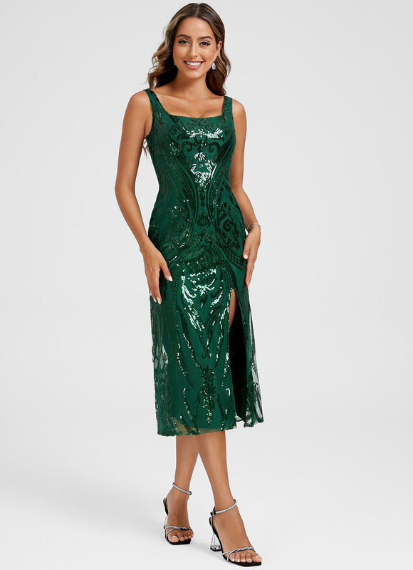 Robe Cocktail Scintillante Verte - gallery 4