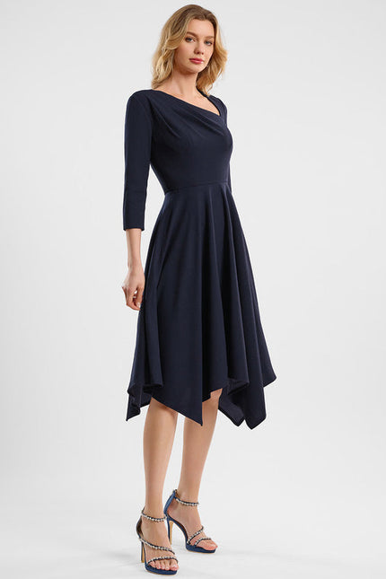 Robe Cocktail Crêpe Asymétrique Navy - gallery 3