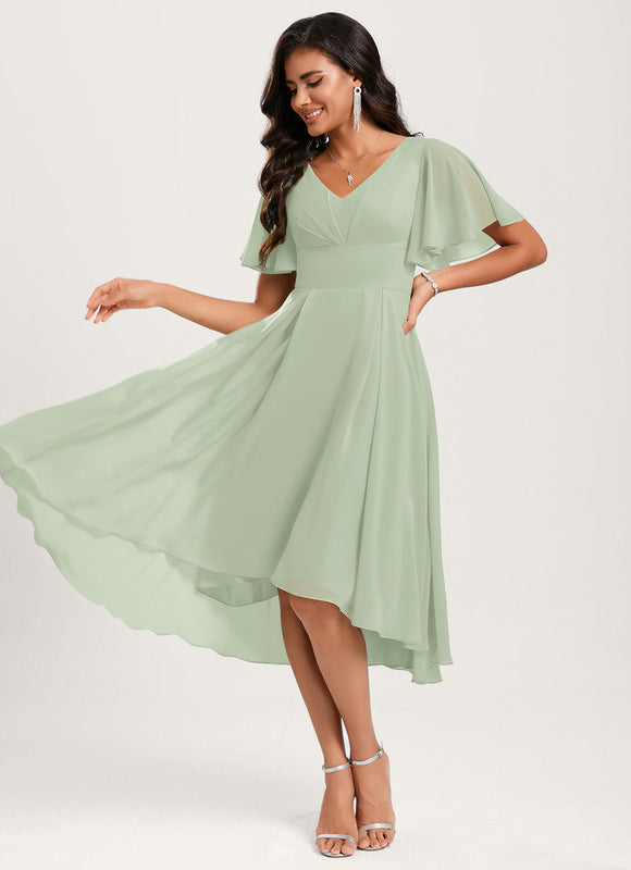 Robe Cocktail Fluide Vert Pâle - gallery 2