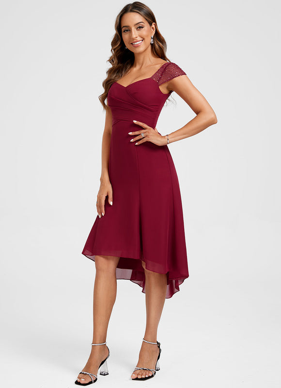 Robe Cocktail Asymétrique Bordeaux