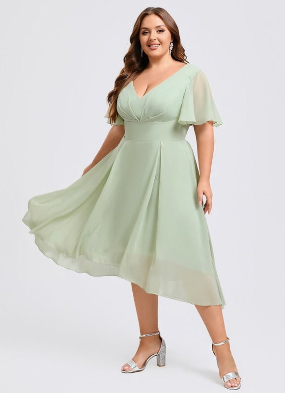 Robe Cocktail Fluide Vert Pâle - gallery 5