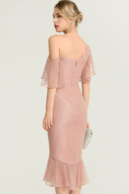 Robe Cocktail Rose Dentelle Élégante - gallery 2