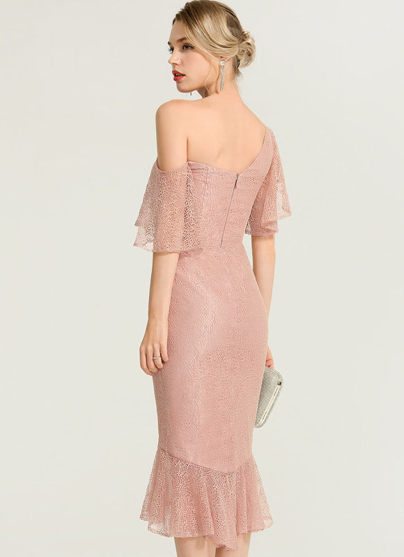 Robe Cocktail Rose Dentelle Élégante - gallery 2