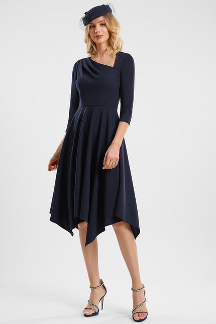 Robe Cocktail Crêpe Asymétrique Navy