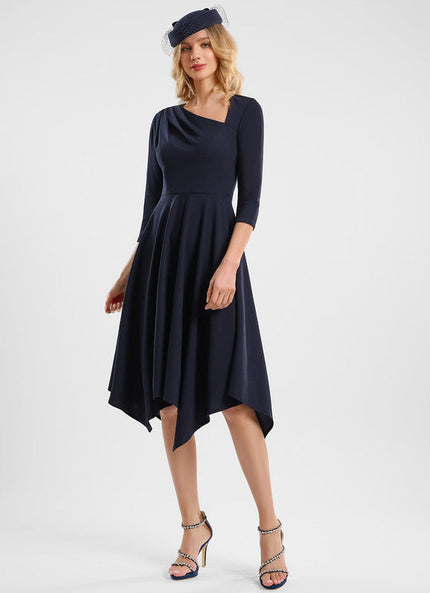 Robe Cocktail Crêpe Asymétrique Navy