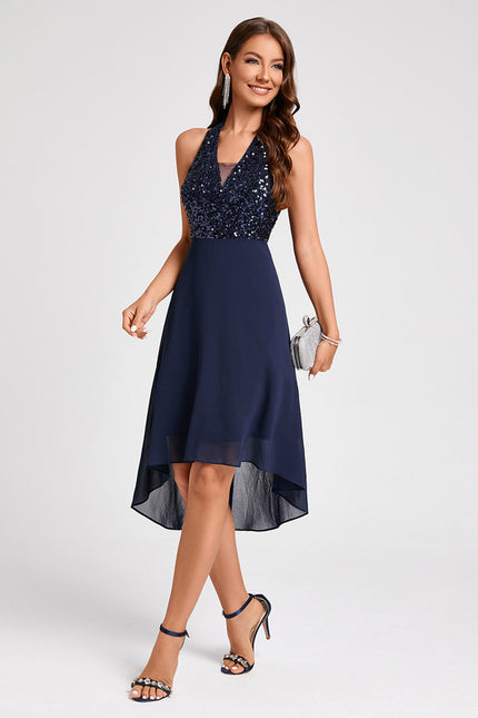 Robe Cocktail Pailletée Asymétrique - gallery 3