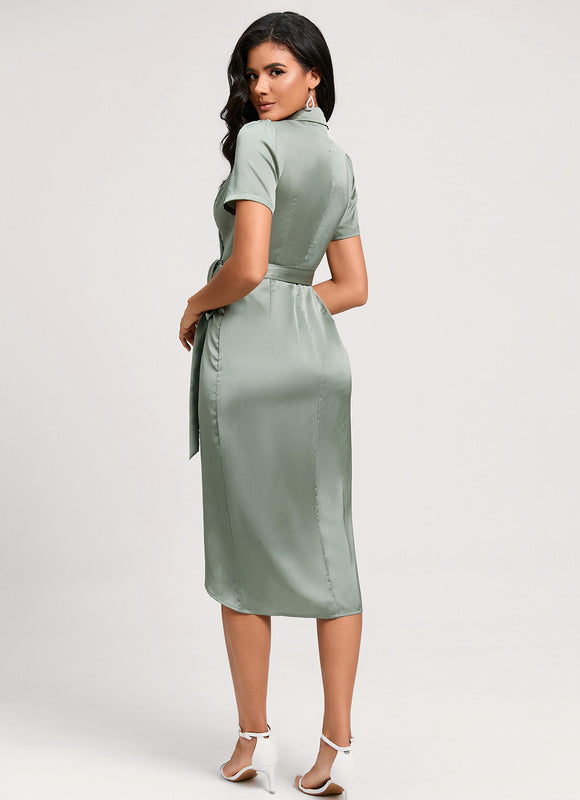 Robe Cocktail Satinée Vert Deau - gallery 2