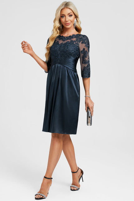 Robe Cocktail Satinée Marine - gallery 5