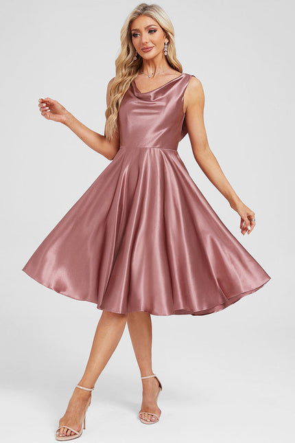 Robe Cocktail Satinée Rosée - gallery 3