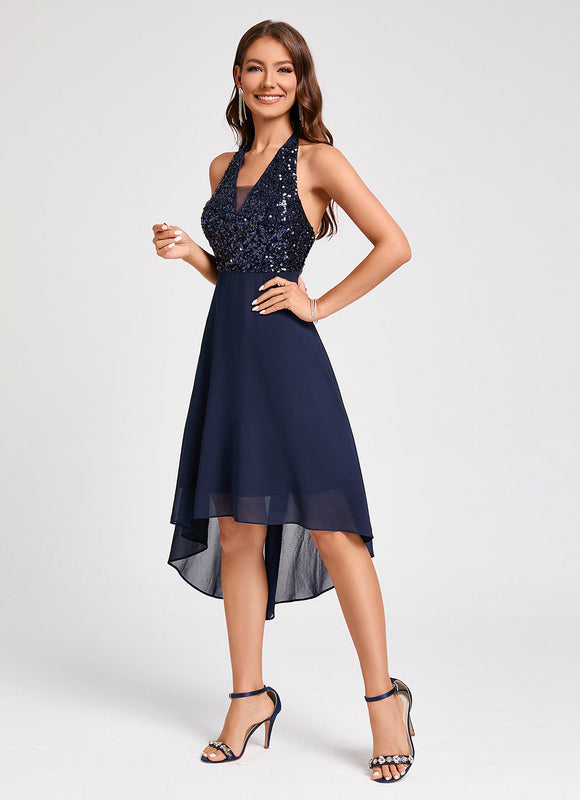Robe Cocktail Pailletée Asymétrique - gallery 4