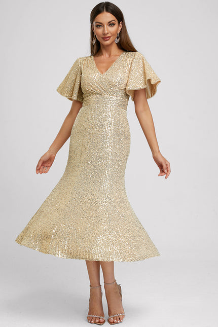 Robe Cocktail Pailletée Dorée - gallery 3