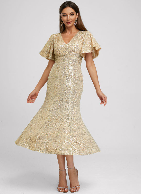 Robe Cocktail Pailletée Dorée - gallery 3