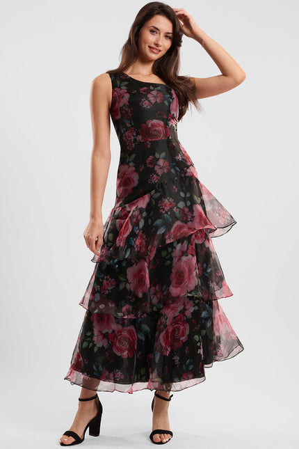 Robe Cocktail Florale Asymétrique - gallery 1