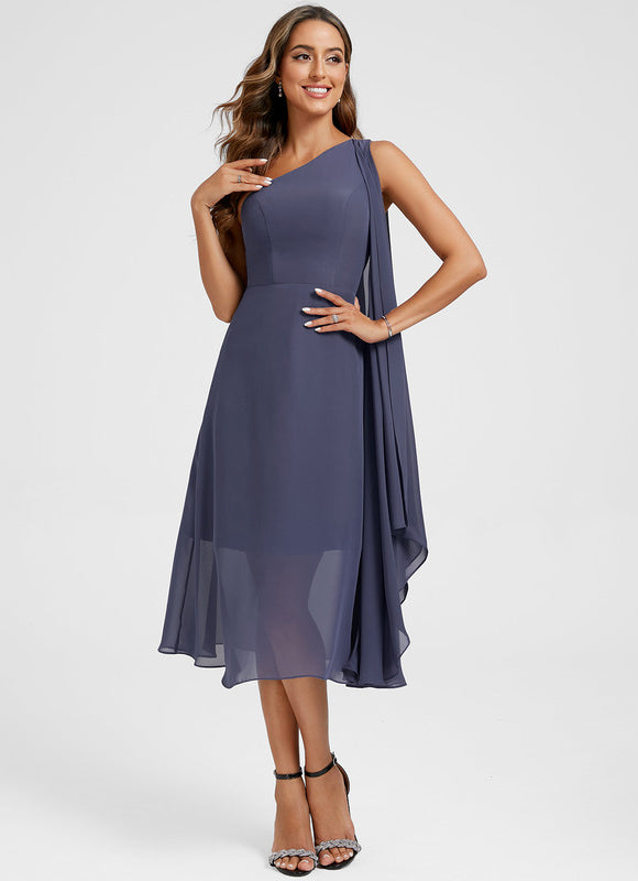 Robe Cocktail Mousseline Marine - gallery 2