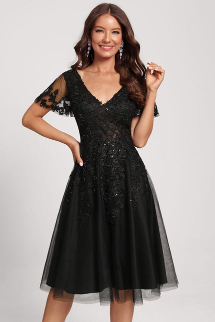 Robe Cocktail Noir Tulle Chic - gallery 2