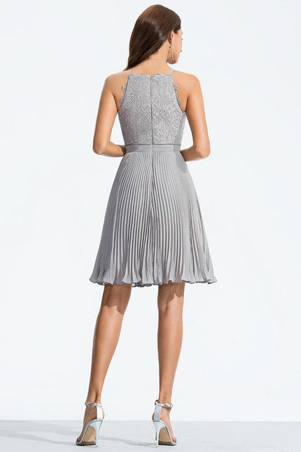 Robe Cocktail Gris Plissé Chic - gallery 1
