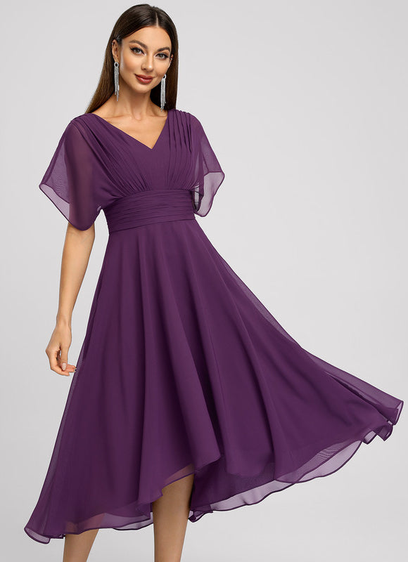 Robe Cocktail Fluide Marine Asymétrique